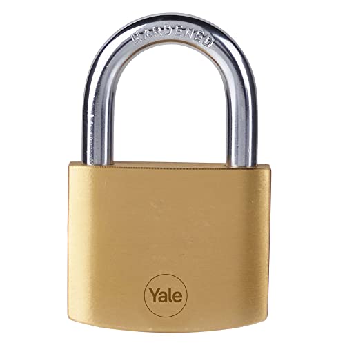Image of Yale Y110B /50 /126 /1 - Brass Padlock (50 mm) - Indoor Locks for Ladders, Shutter Doors, Tools - 3 Keys - Standard Security