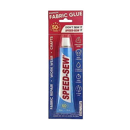 Speed-Sew No Sew Premium Fabric Glue Adhesive for Craft Projects, DIY Clothing Repairs, Denim, Upholstery, Leather, Instant Mender for Fraying Tears