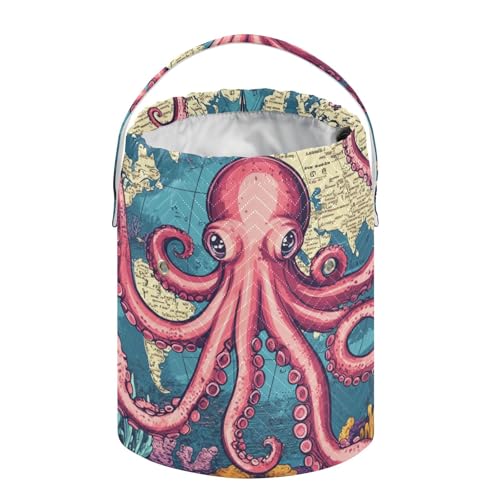 Image of Tatenale Crochet Bag Yarn Bag Knitting Project Bag with Pockets and Handle Portable Yarn Storage Organizer Tangle Free 8.3x11 InchWorld Map Octopus Corals and Seaweeds28