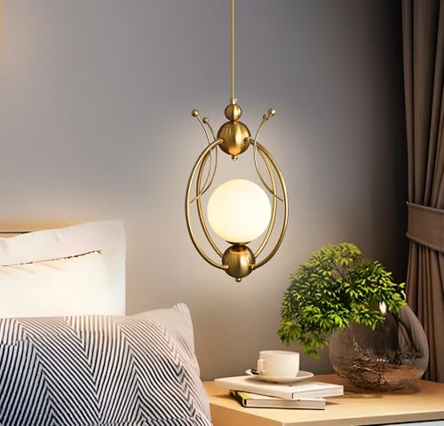 Image of Smartway Crown Modern LED Hanging Pendant Light | Golden Curved Metal Design with Frosted Orb Light | 3 Color Modes | Decorative Ceiling Pendant Lamp for Living Room, Bedroom, Dining, Cafe & Office