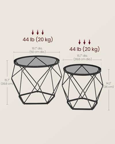 VASAGLE Round Coffee Tables, Set of 2 Side Tables, Modern Style, Removable Tabletop, Steel Frame, for Living Room, Slate Grey and Ink Black LGT040B03 - Image 3