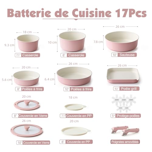 SENSARTE Batterie de Cuisine Tous Feux Compatible Induction, Rose 17 Pièces – vue 2