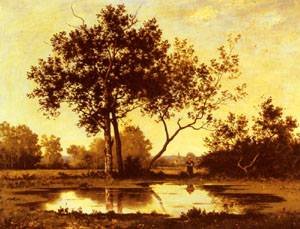 Peinture à l'huile pour habiller un mur vide avec un paysage de Léon Richet