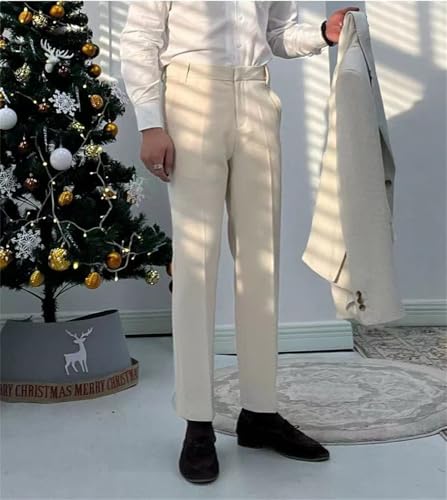 Men's Business Dress Pant Trousers Classic Slim Fit Elasticated Waist Suit Pants3