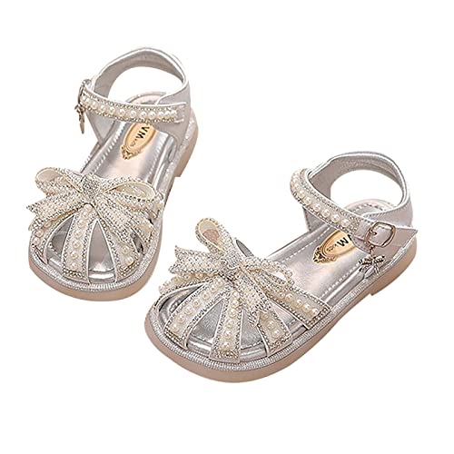 sfdgfhyf Running Shoes for 1 to 12Years Child Kids Summer Girls Closed Toe Sandals Pearl Glitter Diamond Crystal Bow