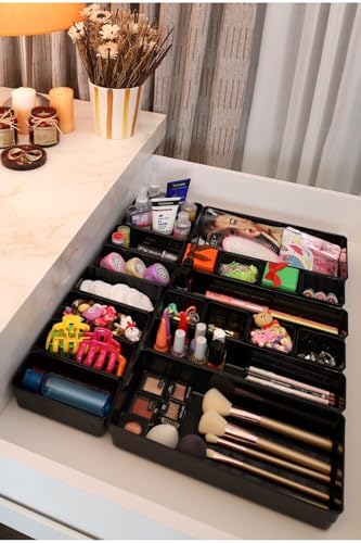 color house 20'li Set Çekmece İçi Düzenleyici Modüler Makyaj Takı Kozmetik Organizer (Sert Plastik) Siyah Tek Ebat - Görsel 3
