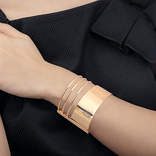 3 Pieces Wide Cuff Bangle Bracelet Set For Women Armband Adjustable Wrist Cuff Wrap Bracelet Polished Open Wristband Arm Bangle Jewellery Adjustable Gold Similar Bangle Bracelets Leaf Bracelet #TOP4