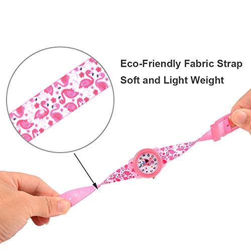 Venhoo Kids Watches Cute Cartoon Waterproof Fabric Strap Children Toddler Wrist Watch for 3-10 Year Girls Little Child-Pink Flamingo4