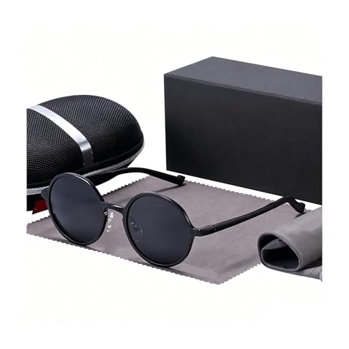 Lunettes de soleil polarisées rondes anti-éblouissement et monture noire ultralégère vintage