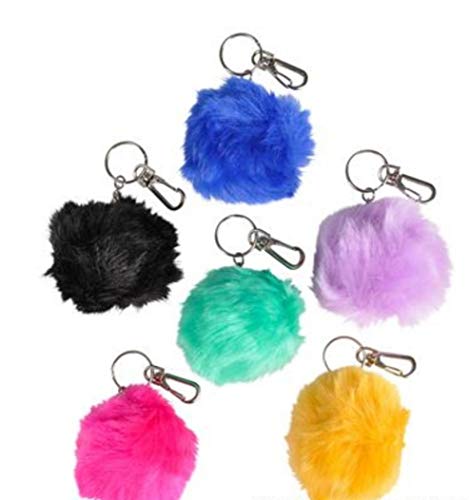 6 Furry Pom Pom Clip On Keychains Fun Toy Novelty Party Favor Gift School Office DJ Party Favors Treats Treasure Chest Purse Backpack Key Rings