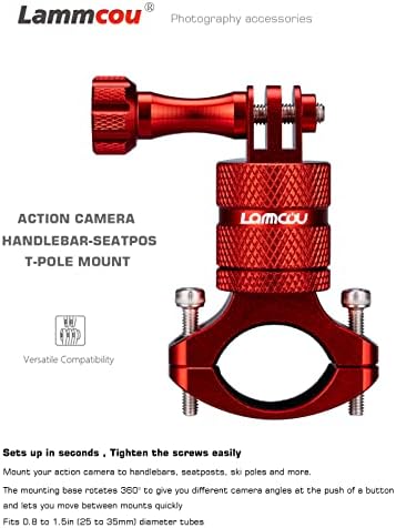 Lammcou Uchwyt na kierownicę roweru Action Camera kompatybilny z GoPro Hero 9 8 7 6 5 Osmo Yi Action Camera akcesoria - czerwony