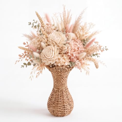Ctosree Small Wicker Vase for Flowers, 9 Inch Rattan Woven Tabletop Vase
