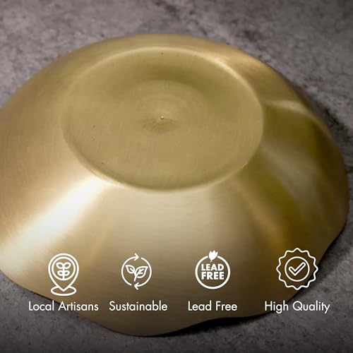 Image of Ambi Home Elegant & Pure Kansa Floral Dessert Bowl - 5.5 Inch Handcrafted Bronze Katori | Traditional Kansa Bati for Home, Kitchen & Festive Serving | Handmade Kansa Bati for Home & Kitchen