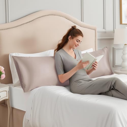 Image of INFIIXSO Body Pillow Cover with Zipper, Luxury Mulberry Silk Long Body Pillow Case 20x54 Inches, Ultra Smooth and Soft Cooling Body Pillow Pillowcase, Gift for Women, Men(Caramel)