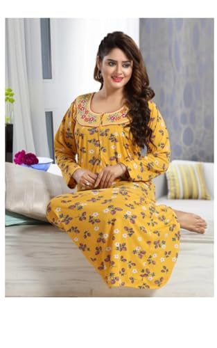 Image of Onekbhalo Women's Cotton Floral Kaftan Nighty Maxi Gown (OK Free Size)