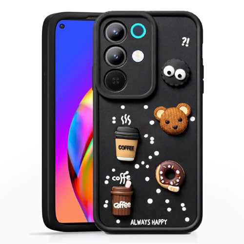 Image of Bintage CASE Cute Fun Taddy Cartoon 3D Ball Bear Milk Cake Coffee Silicon Case Full Body & Camera Protection Back Cover Compatible for Realme Narzo 90x - Black