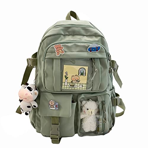 BXCNCKD Kawaii School Backpack with Pins - Cute Kawaii Backpack (Green)