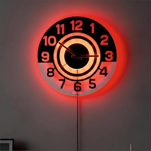 Image of 12 Inch Acrylic Modern Neon Wall Clock with LED Backlight | Night Lamp Neon Clock with Clear Visible Numbers for Home,Bedroom,Office Decor | Light Off Show Black Numbers New (Red)