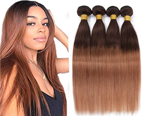 10A Ombre Brazilian Straight Hair 4 Bundles 100% Unprocessed Virgin Brazilian Remy Hair Bundles Straight Human Hair Bundles 2 Tone T4/30 Human Hair Weave Bundles (16 18 20 22)