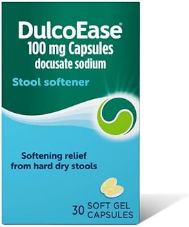 100 mg Docusate Sodium Capsules - Softening Constipation Relief - Pack of 30 Soft Gel Capsules - Stool Softening Laxative