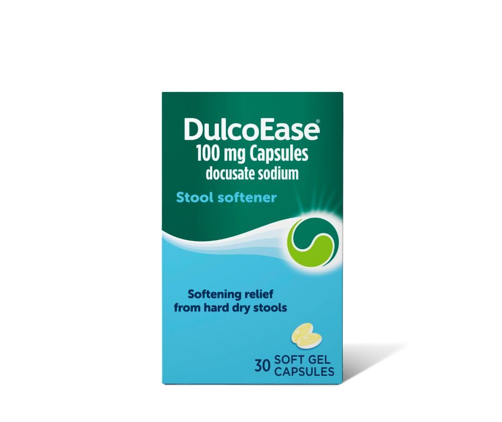 100 mg Docusate Sodium Capsules - Softening Constipation Relief - Pack of 30 Soft Gel Capsules - Stool Softening Laxative