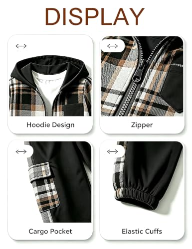 Image of Toddler Boy Clothes Plaid Hooded Shirt White T-shirt Top and Solid Color Pants 3Pcs Winter Boys Clothes