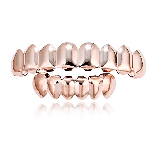 Grillz banhado a ouro 18K para seus dentes para homens e mulheres - Hip Hop Grillz - Conjuntos de 8