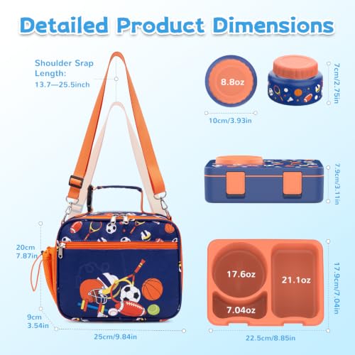 Image of Bento Box for Kids, Leakproof Kids Lunch Box with 8.5OZ Thermo Food Jar & Lunch Bag, 3-4 Compartments Toddler Insulated Lunch Box for Boys, BPA Free Lunch Containers for School Daycare
