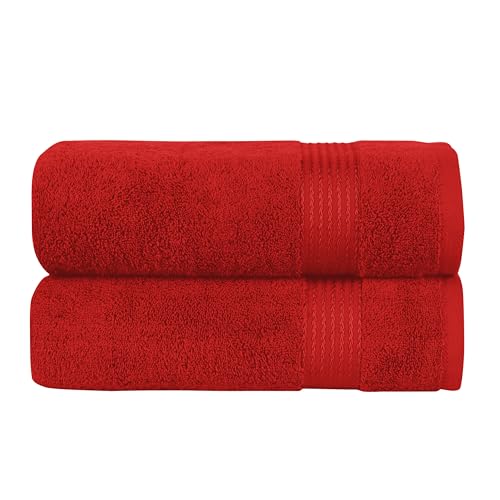 Elegant Comfort Premium Turkish Cotton 2 Pack Bath Towel Set - 27 x 54 inch, Luxurious Hotel Spa Quality 100% Turkish Cotton 2PC Bath Towel Set - Highly Absorbent - Soft Bathroom Towels, Red