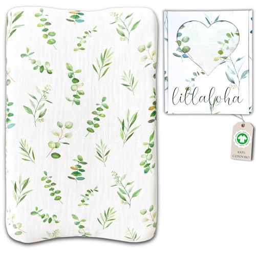 Lillaloha Funda Cambiador De 50 X 70 Cm Extensible 100 Gasa De Algodón Orgánico Gots, Ideal Para Pieles Sensibles, Ultra Suaves Y Transpirables Caja De Regalo De Nacimiento Diseño De