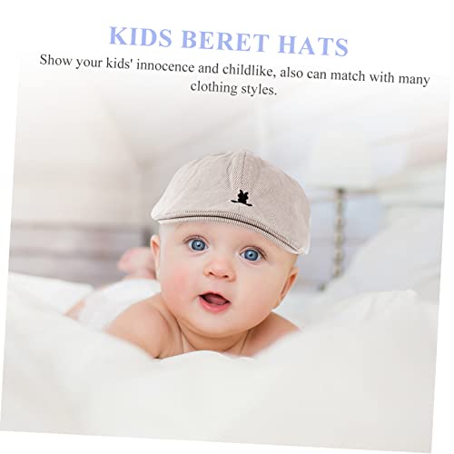 Kids Striped Bunny Beret Hat Toddler Beret for Baby Cute Rabbit Design Comfortable Cotton Blend for Boys and Girls for Outdoor Activities Beige4