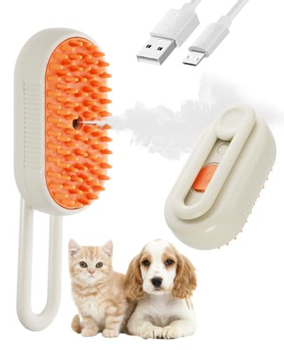 Frelara Cat Steam Brush for Shedding - 3 in 1 Pet Steam Brush for Dogs and Cats - Adjustable Dog Steamy Brushes for Grooming and Massage, Removing Tangled and Loose Hair (Beige)