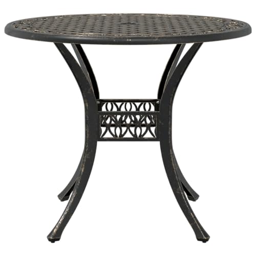 Mesa de jardín de aluminio fundido bronce de Ø90x75 cm con orificio para sombrilla de exterior 6