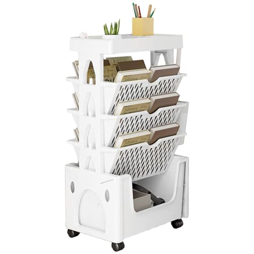 Estantería Móvil Con Ruedas - Estantería De Almacenamiento De Libros De 5 Niveles | Carrito Con Estantería Móvil | Estante Para Revistas De Gran Capacidad, Carrito Para Libros, Organizador De Almacena