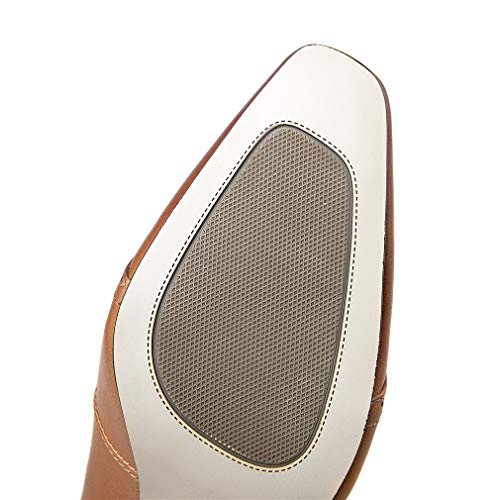 TinaCus Genuine Leather Women's Handmade Little Square Toe Mental Mid Stiletto Heel Buckle Gradient Color Mary Jane Pump Shoes4