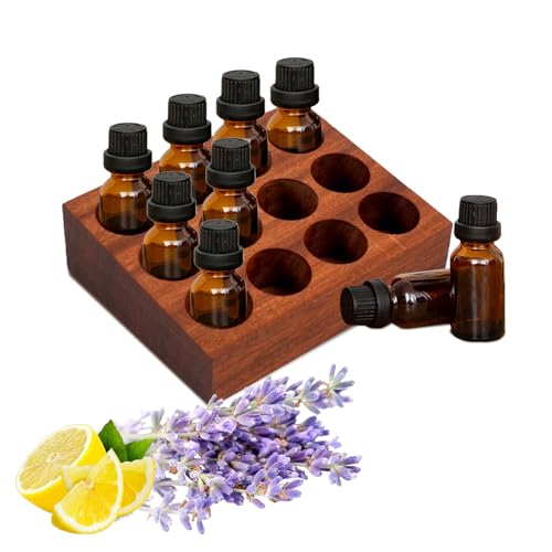 Welhammsae Boîte de Rangement en Bois pour Huiles Essentielles avec 12 Trous, Présentoir Support pour Huiles Essentielles convient de 5 à 20 ml, Organisateur pour Vernis à Ongles et Cosmétiques