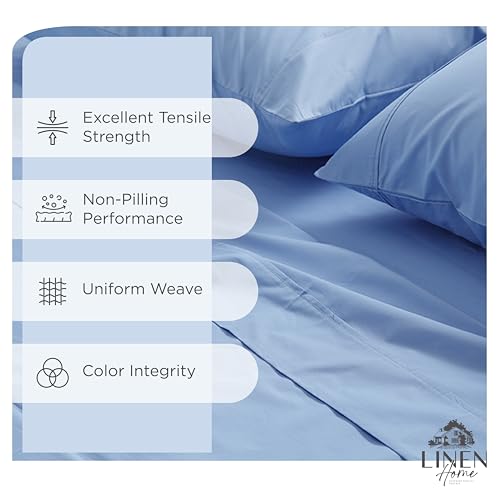 Image of Linen Home 2-Pack Queen Sheet Set, 100% Cotton Percale Bedding, 8-Piece Value Bundle, Deep Pocket Cooling Bed Sheets for Hot Sleepers, Breathable & Crisp Hotel Quality, Long-Staple Cotton, Baby Blue