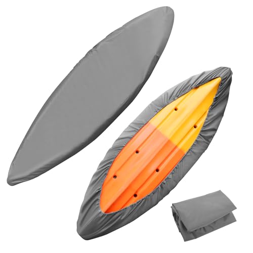 Relaxyee Kayak Cover Waterproof Kayak Canoe Cover Storage Dust Cover UV Protection Paddle Board Cover Fishing Boat Sunblock Shield for Outdoor Storage (Grey, Full Cover for 8.5-10ft Kayak)