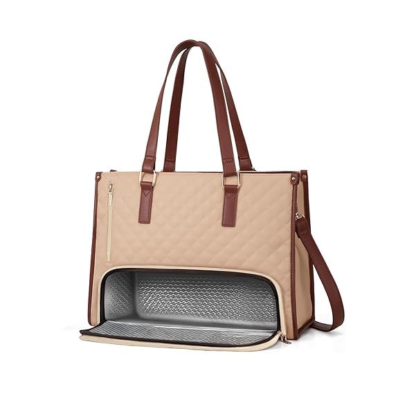 Image of Crewer Elegant Work Bag with Lunch Compartment - Laptop Tote Bag with Lunch Box Section, Office Bag with Insulated Lunch Storage - Stylish Quilted Shoulder Bag for Women.