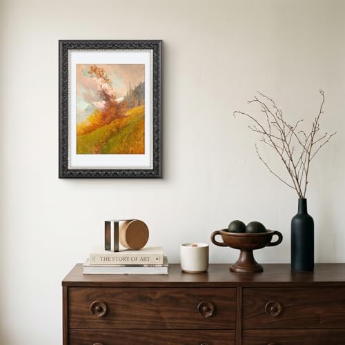Image of Golden State Art, 10X14 Ornate Finish Photo Frame With White Mat for 8.5x11 Picture & Real Glass, Color: Black With Silver & Burgundy