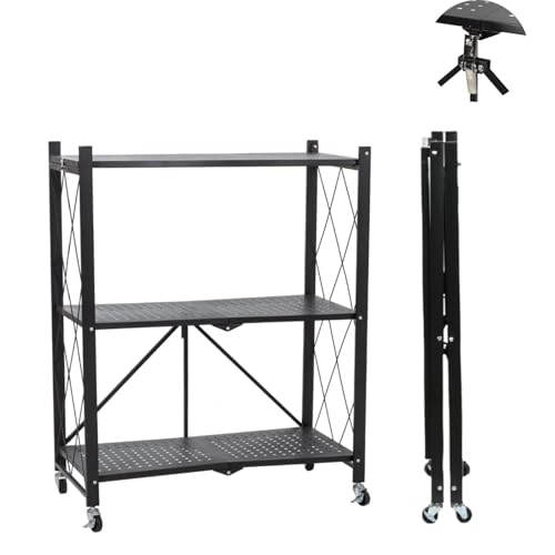 Vividorad キッチンラック【折りたたみ式&組み立て不要】スチールラック 棚 メタルラック 幅70 オープンラック 収納ラック 幅71.5*奥行き39.5*高さ87CM キャスター付き 油汚れを防ぎ 移動自由 大容量 耐荷重に強い 家電/電子レンジ/