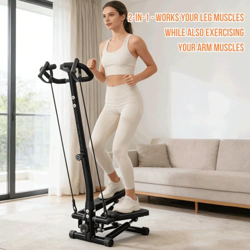 Image of BeBecome Steppers for Exercise at Home, Twist Stair Stepper with Handlebar, Low Impact Fitness Step Machine with LCD Monitor, with Tension Band,Quiet Hydraulic Cardio Trainer for Indoor Workouts