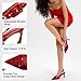 Women Heels Slingback Pointed Closed Toe Kitten Heel Sandals Slip On Stiletto 2.6 Inch Pumps Metal Buckle Faux Leather Evening Prom Party Red Dress Shoes