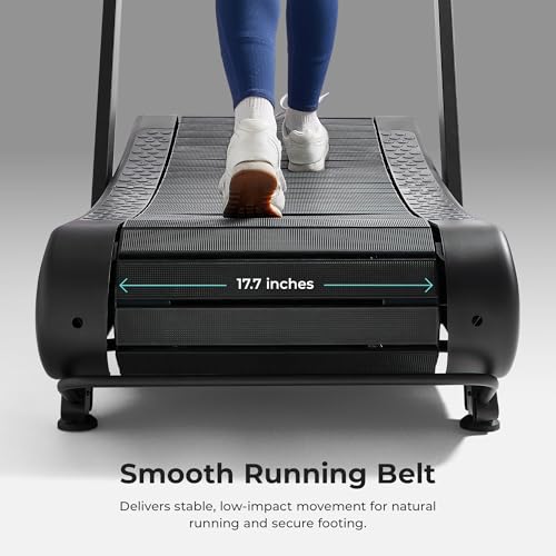 Image of Sunny Health & Fitness Smart Curved Manual Treadmill, Non-Motorized Self-Powered Running Machine, Heavy-Duty Commercial-Grade Endurance Training with 8-Level Magnetic Assistance, Adjustable Handlebar
