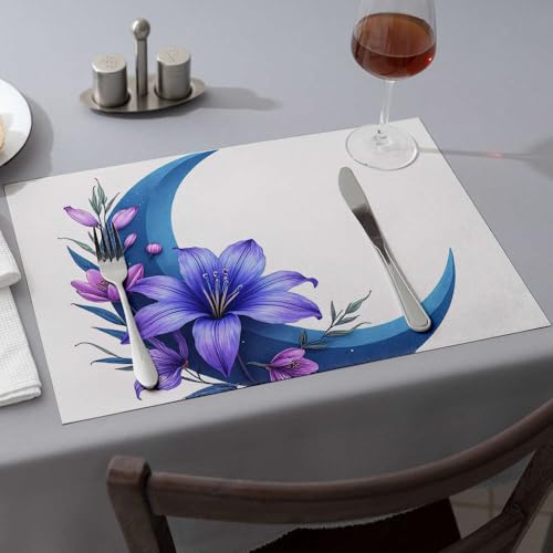 Sets de table de Pâques lot de 6 croissants de lune bleu et fleurs - 2