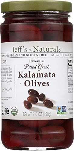 Jeff's Naturals Organic Pitted Greek Kalamata Olives, 7 Ounce (Pack of 2)