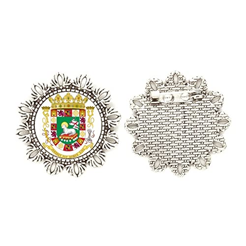 Broche de plata con emblema de Puerto Rico de tamaño mediano con acabado artesanal