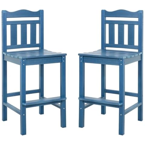 Sundale Outdoor Tall Adirondack Bar Chair Set of 2, HDPE Patio Bar Stools with Backrest, 27.5 Inch Seat Height Tall Bistro Dining Counter Stool, All-Weather Pub Height Chair, Navy Blue Cover
