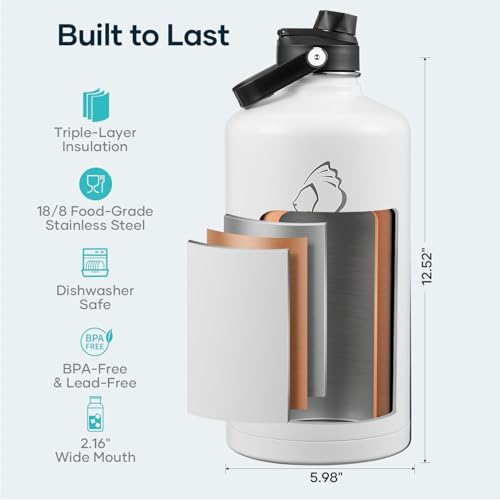 Image of BUZIO 1 Gallon Water Bottle Insulated with Dust-Proof Straw & Spout Lids