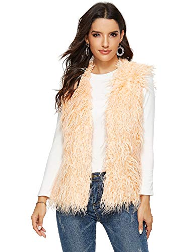 ANNA&CHRIS Womens Faux Fur Vest Soft Sleeveless Waistcoat Jacket(Khaki,L)